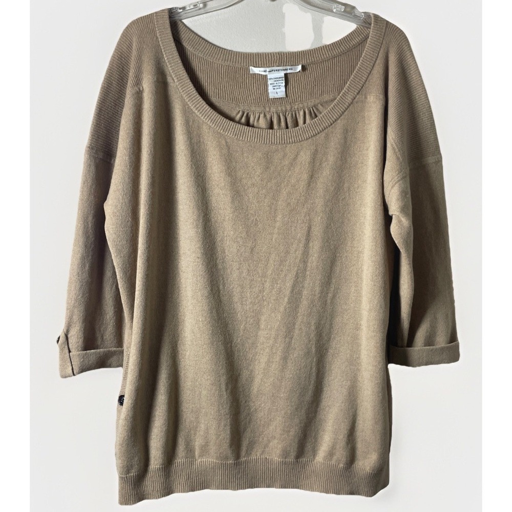 Diane Von Furstenberg 100% Cashmere 3/4 Sleeve Pullover Sweater Women's Large